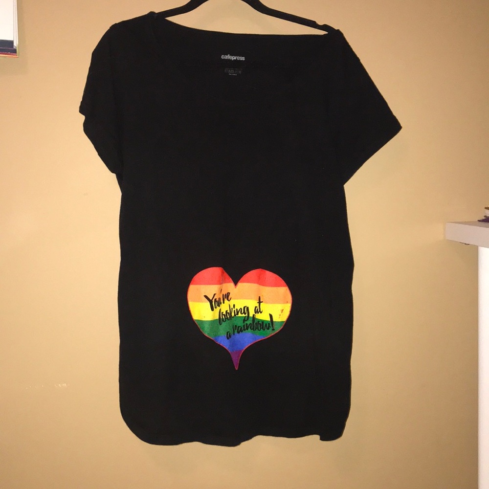 Black rainbow baby maternity shirt.